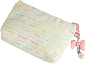 Cute Quilted Makeup Bag Y2K Aesthetic Colorful Striped Pouch Girls Cottagecore Period Kit Bag Coquette Mid-day Clutch (White)