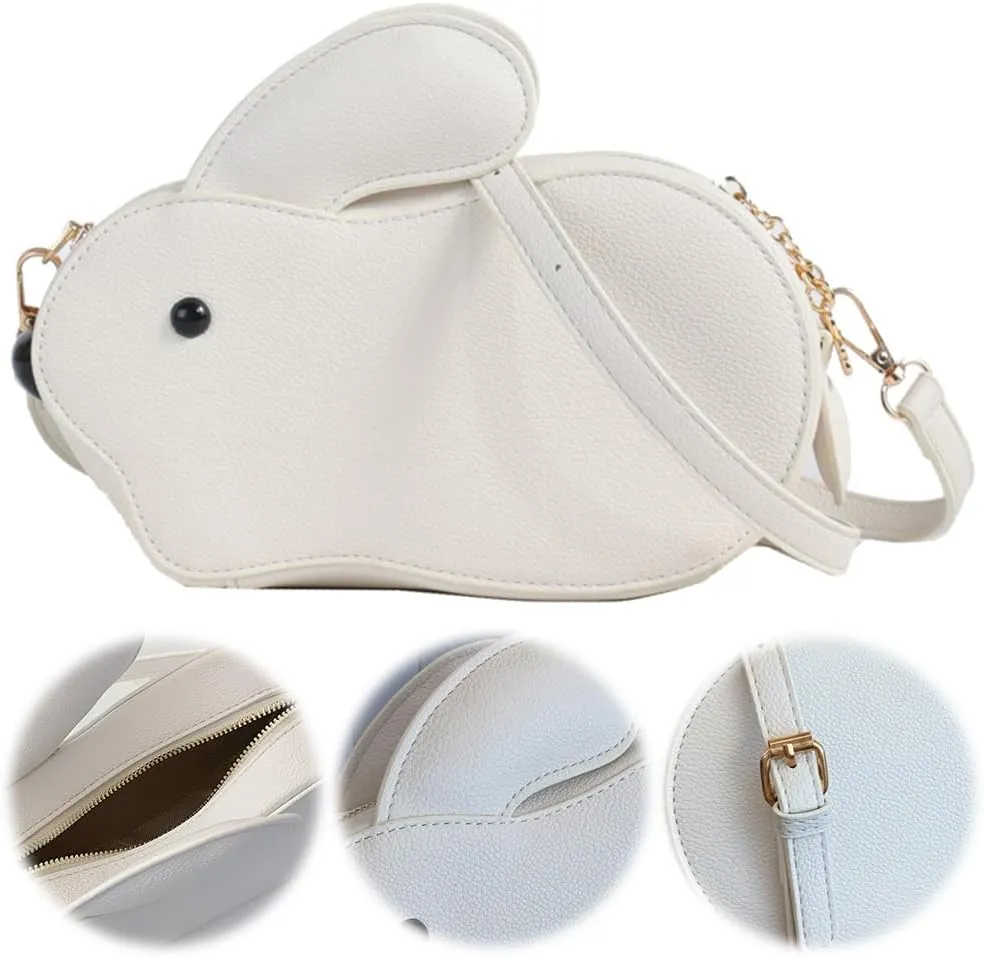 Cute Rabbit Shape Crossbody Bag for Women - Adjustable PU Leather Handbag for Travel, Shopping, and Commuting (White)