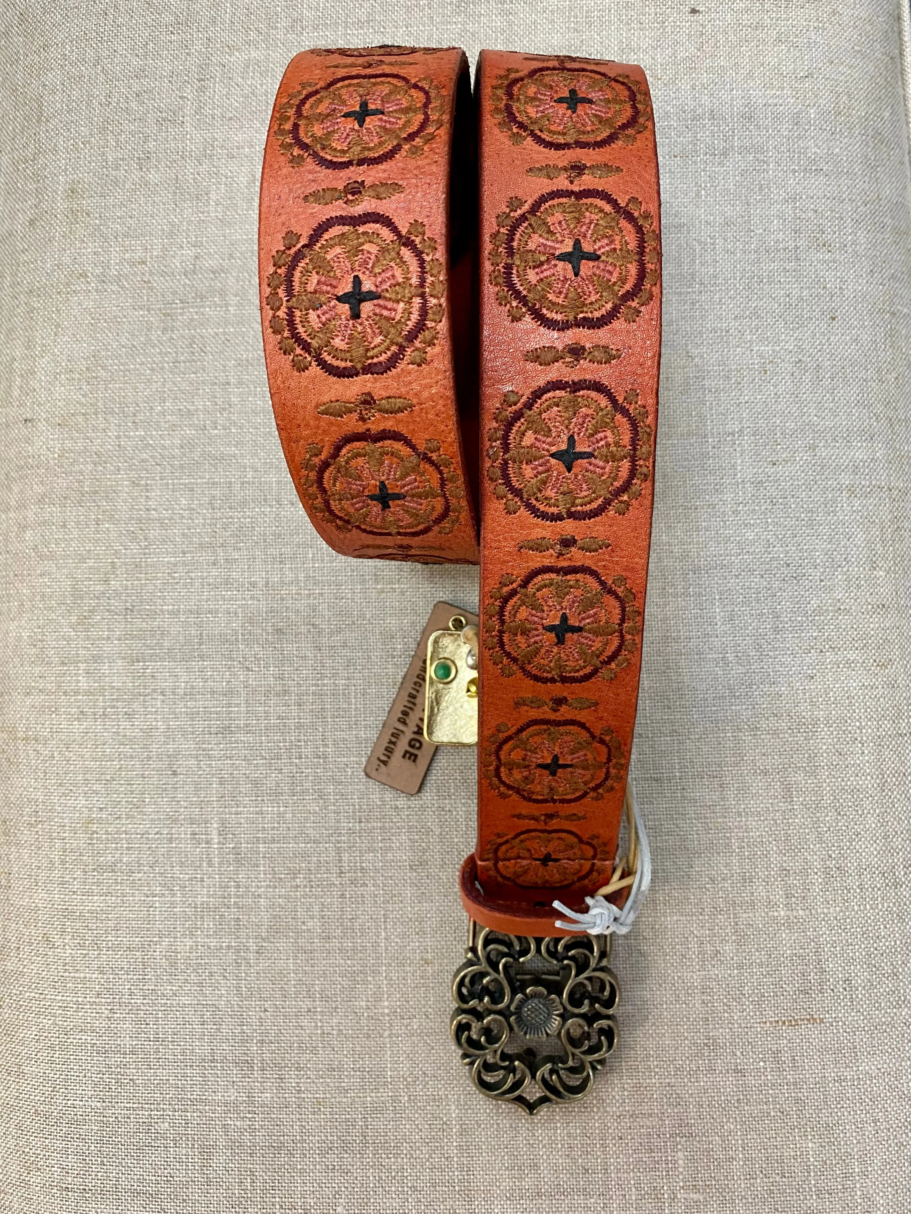 Deni Embroidered Belt - Tan