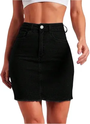 Denim Mini Skirt Women Y2k High Waisted Slim Fit Frayed Short Jean Skirts Cowgirl Country Concert Outfits with Pockets