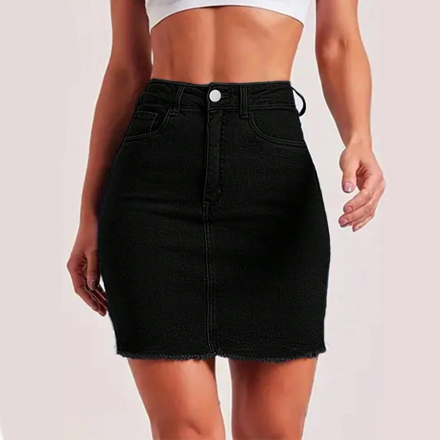 Denim Mini Skirt Women Y2k High Waisted Slim Fit Frayed Short Jean Skirts Cowgirl Country Concert Outfits with Pockets