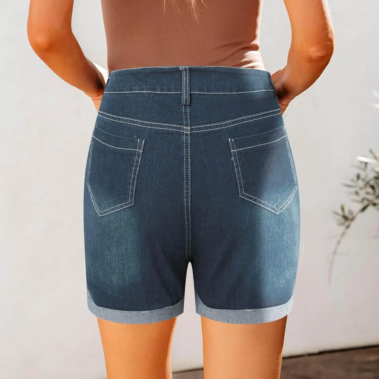 Denim Shorts Women High Waisted Stretchy Rolled Hem Jean Shorts Straight Leg Baggy Casual Y2K Jorts Short with Pocket