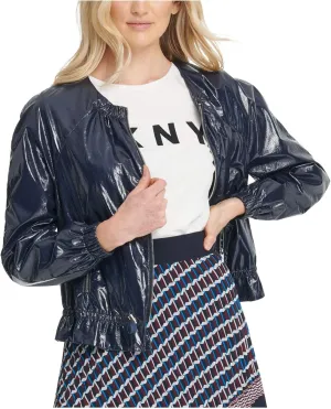 DKNY Women's Lightweight Faux Leather Bomber Jacket
