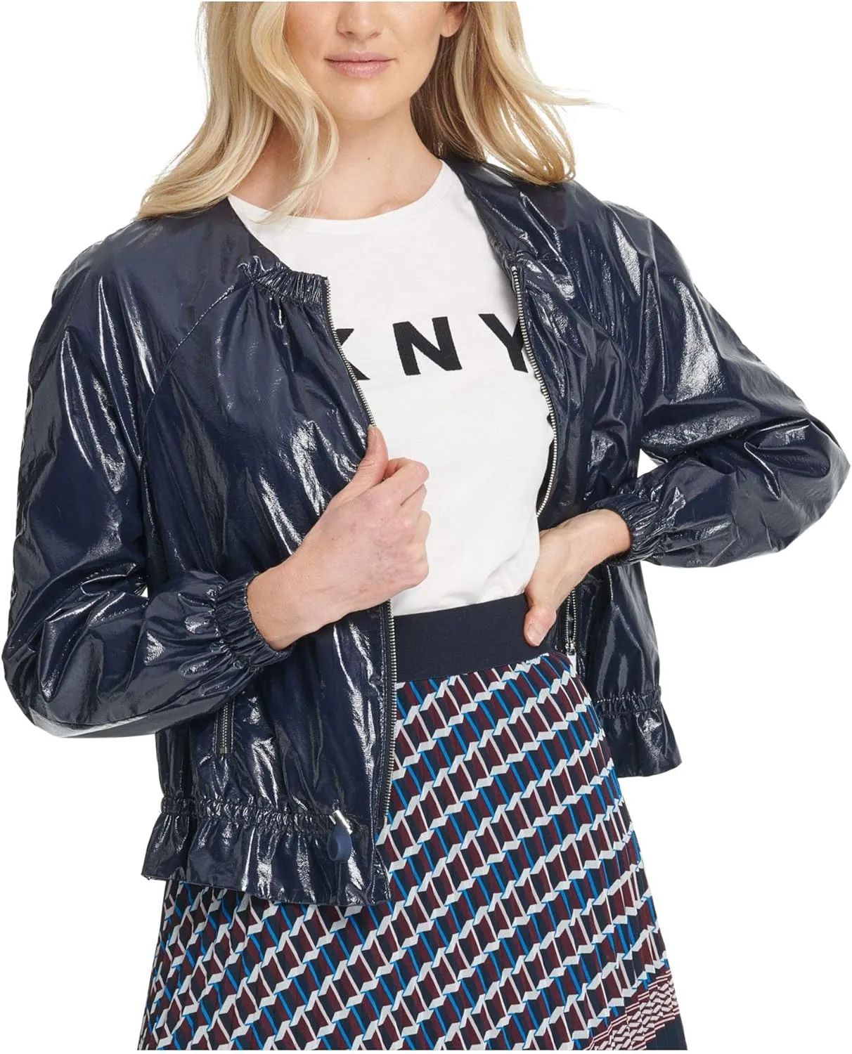 DKNY Women's Lightweight Faux Leather Bomber Jacket