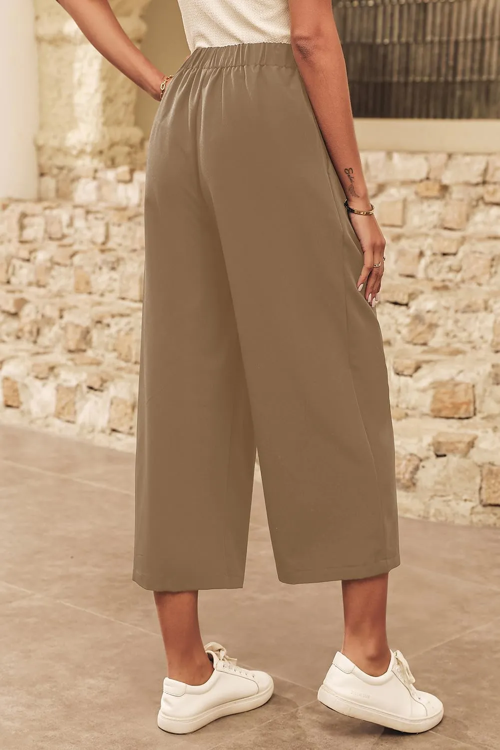Dokotoo Womens Wide Leg Cropped Suit Pants Work Business Palazzo Summer Pleated Waisted Side Zipper Up Trousers with Pockets