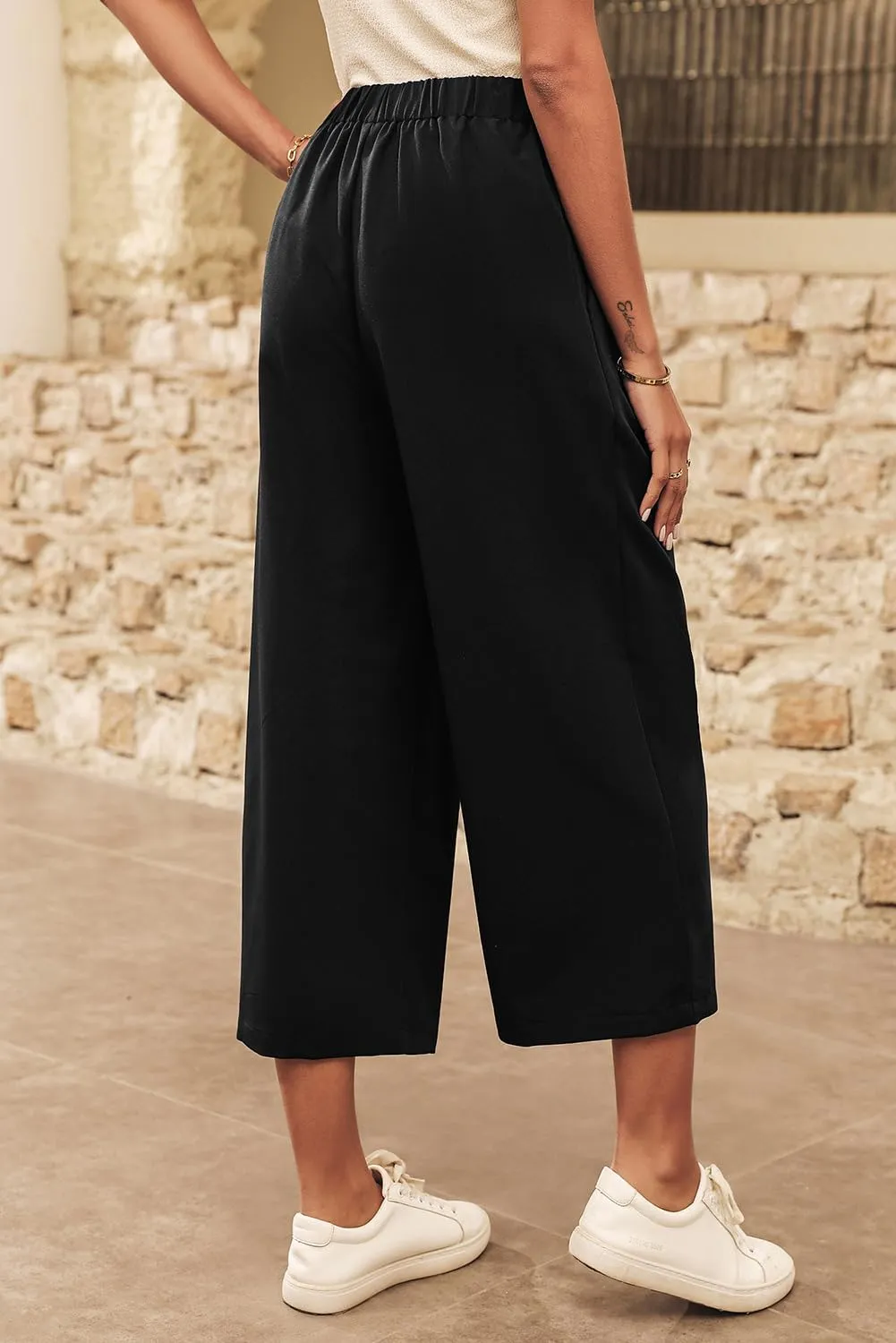 Dokotoo Womens Wide Leg Cropped Suit Pants Work Business Palazzo Summer Pleated Waisted Side Zipper Up Trousers with Pockets