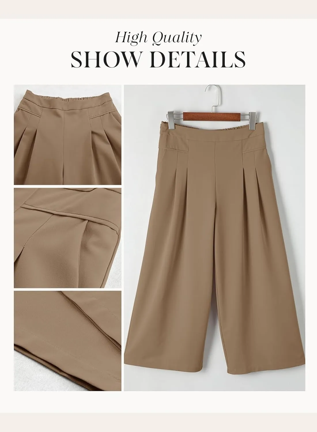 Dokotoo Womens Wide Leg Cropped Suit Pants Work Business Palazzo Summer Pleated Waisted Side Zipper Up Trousers with Pockets