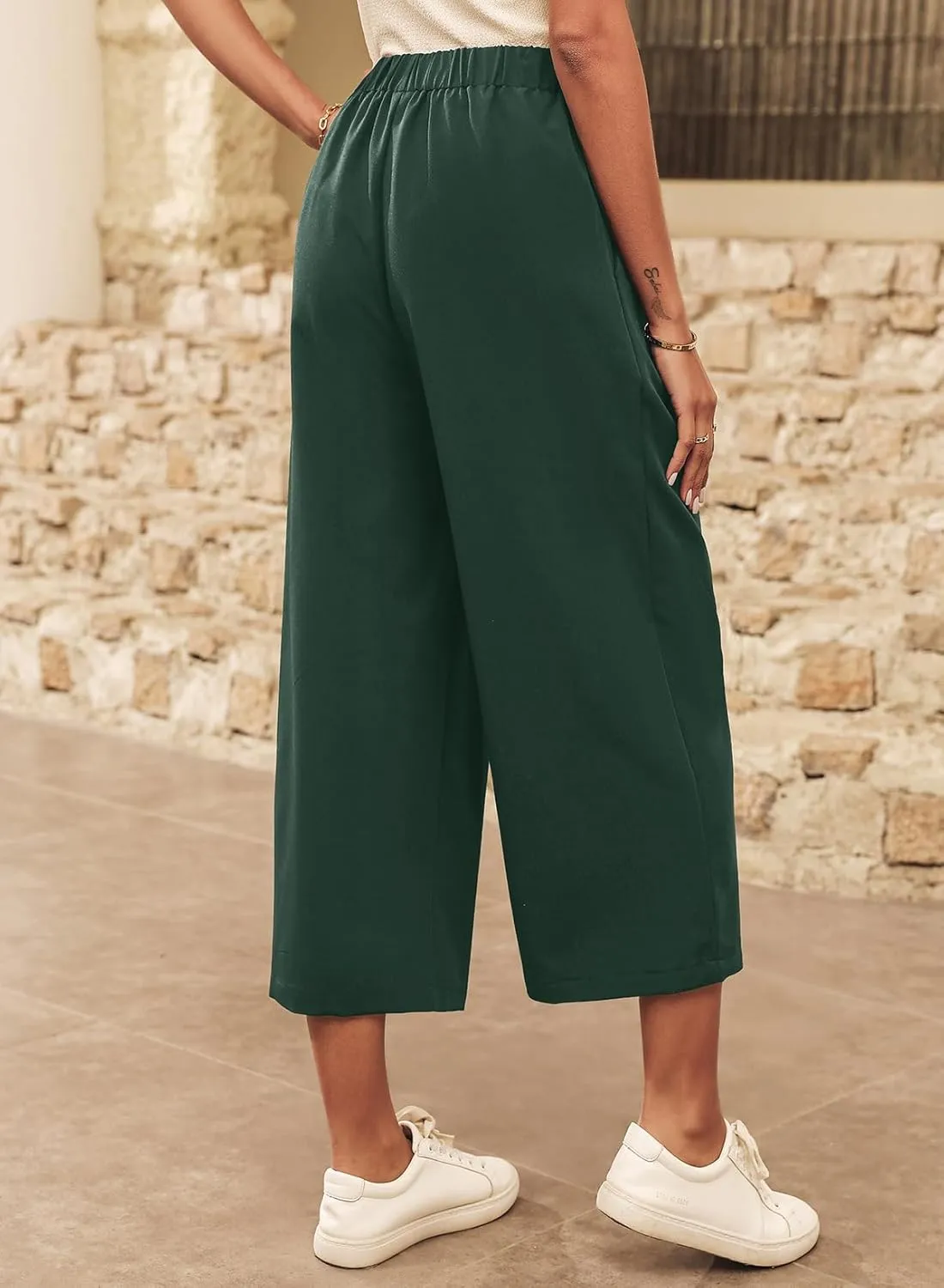 Dokotoo Womens Wide Leg Cropped Suit Pants Work Business Palazzo Summer Pleated Waisted Side Zipper Up Trousers with Pockets