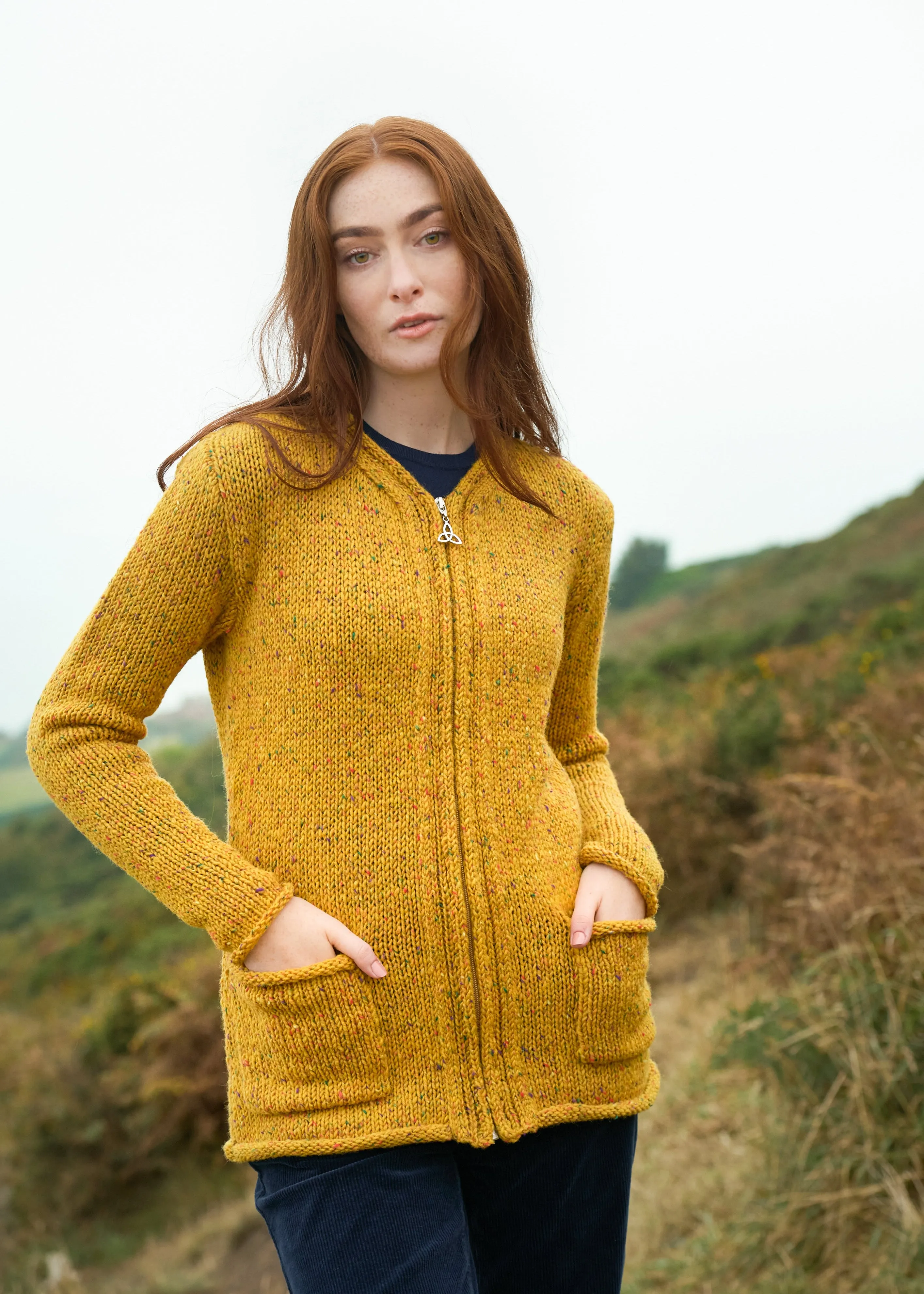 Donegal Wool Trinity Zip Cardigan | Gold
