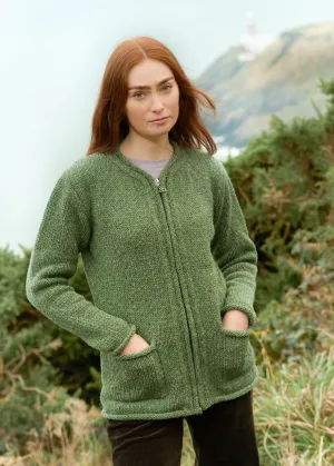 Donegal Wool Trinity Zip Cardigan | Sage