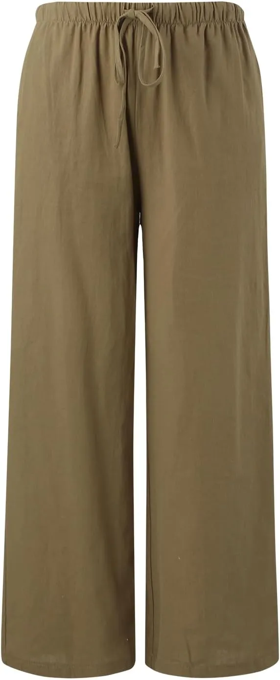 Drawstring Pants Women Straight Leg Summer Breathable Wide Leg Casual Comfy High Waist Palazzo Trousers with Pocket