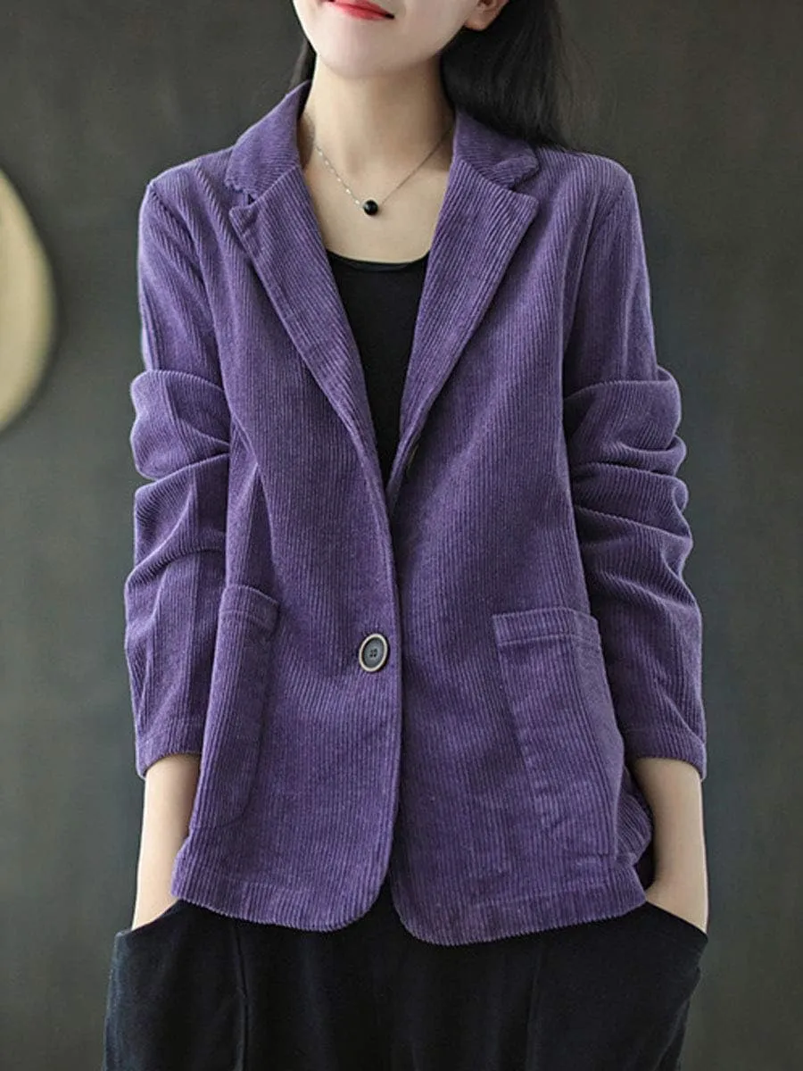 ebossy Women's Casual Relaxed Fit Notch Collar Two Button Corduroy Blazer Jacket