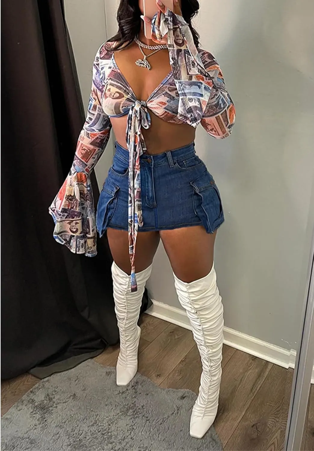 Ecirod Womens Summer Denim Pleated Mini Skorts Frayed Raw Hem High Waisted Slit Bodycon Jean Skirt Shorts with Pockets