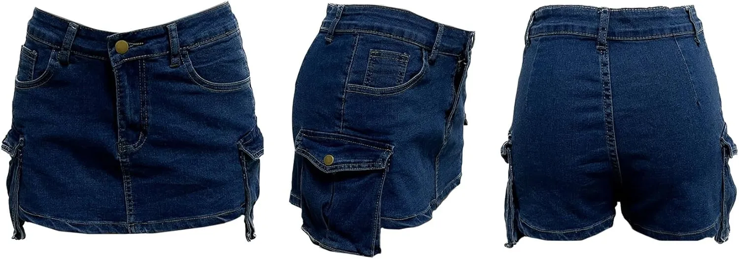 Ecirod Womens Summer Denim Pleated Mini Skorts Frayed Raw Hem High Waisted Slit Bodycon Jean Skirt Shorts with Pockets