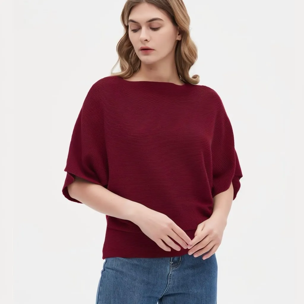 EDSTAR Women Dolman Batwing Sleeves Knitted Sweaters Winter Boat Neck Pullovers Tops
