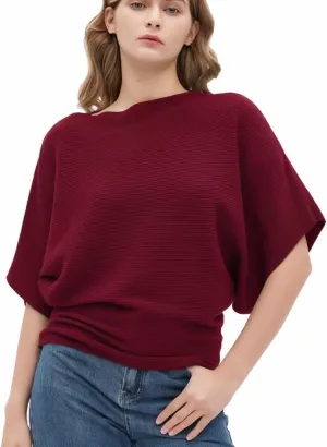 EDSTAR Women Dolman Batwing Sleeves Knitted Sweaters Winter Boat Neck Pullovers Tops