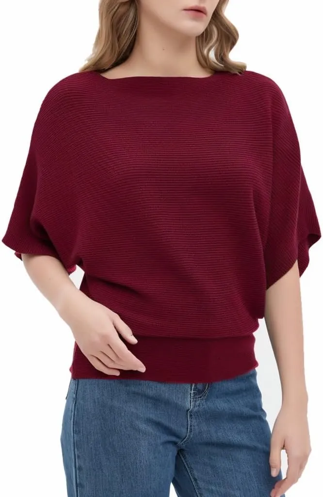 EDSTAR Women Dolman Batwing Sleeves Knitted Sweaters Winter Boat Neck Pullovers Tops