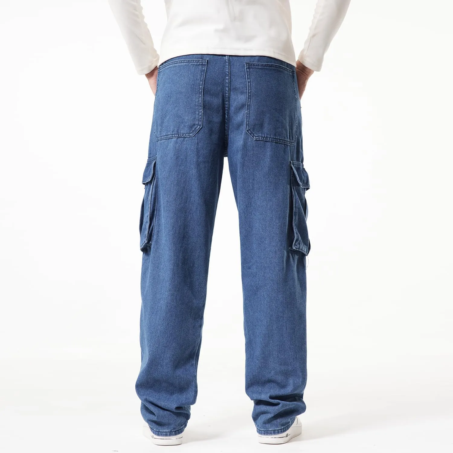 EnllerviiD Men's Baggy Cargo Jeans Straight Relaxed Fit Denim Work Pants Wide Leg Streetwear