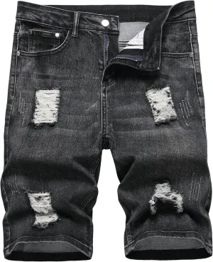 Enrica Men's Ripped Distressed Slim Fit Holes Denim Shorts