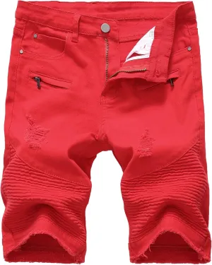 Enrica Men's Ripped Distressed Slim Fit Holes Denim Shorts