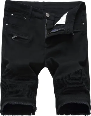 Enrica Men's Ripped Distressed Slim Fit Holes Denim Shorts