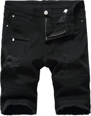 Enrica Men's Ripped Distressed Slim Fit Holes Denim Shorts