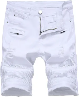 Enrica Men's Ripped Distressed Slim Fit Holes Denim Shorts