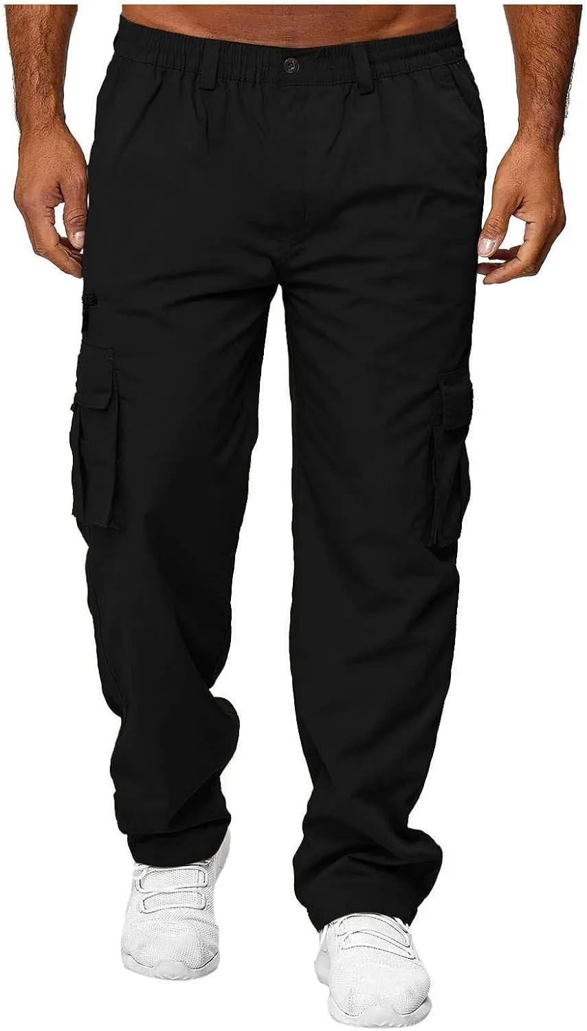 evzosrz Mens Straight Leg Cargo Pants Multi Pocket Fitness Overalls Lightweight Sports Slim Fit Trousers