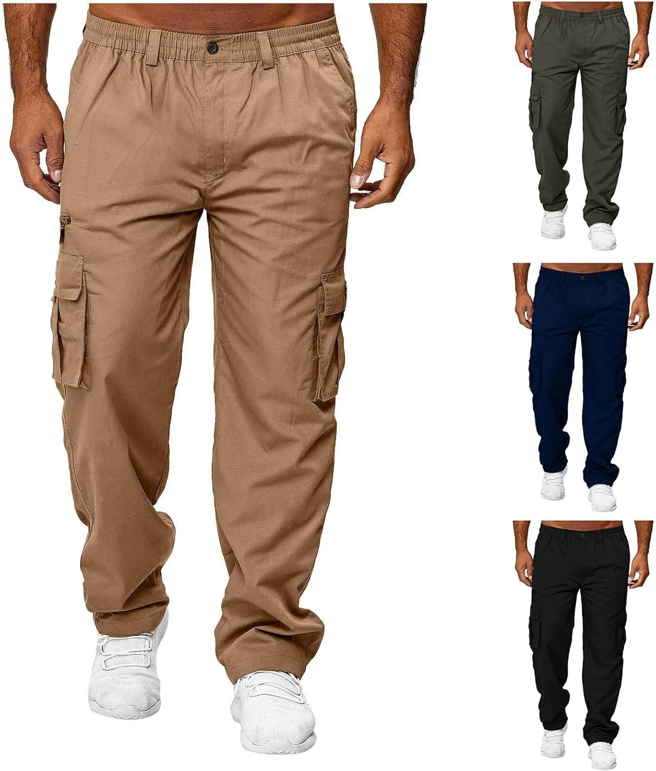 evzosrz Mens Straight Leg Cargo Pants Multi Pocket Fitness Overalls Lightweight Sports Slim Fit Trousers
