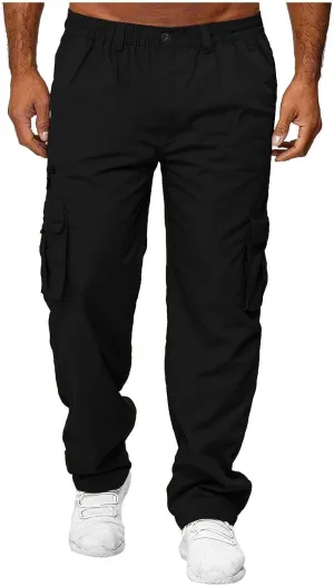 evzosrz Mens Straight Leg Cargo Pants Multi Pocket Fitness Overalls Lightweight Sports Slim Fit Trousers