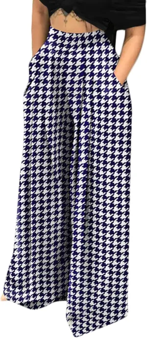Famnbro Women's Floral Print Palazzo Pants Loose Fit Elastic High Waist Long Wide Leg Trousers Plus Size