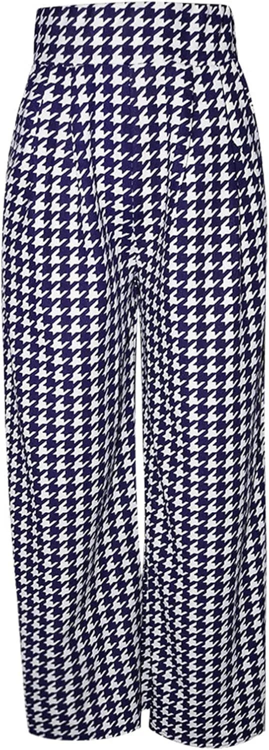 Famnbro Women's Floral Print Palazzo Pants Loose Fit Elastic High Waist Long Wide Leg Trousers Plus Size