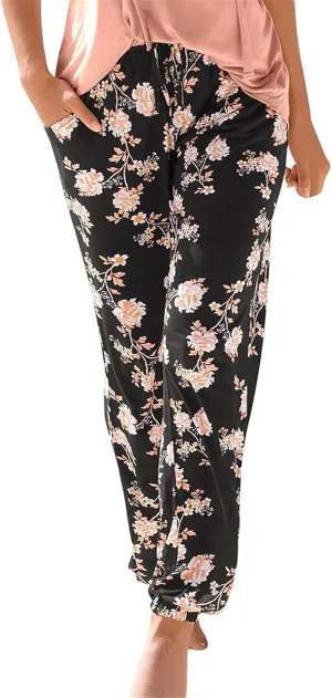 FarJing Women's Boho Palazzo Pants Casual Comfy High Waist Print Stretch Beach Trousers Lounge Pants Wide Leg