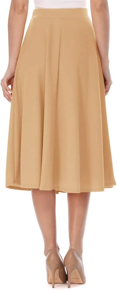 FashionJOA Women's Solid Print Casual Comfy Sexy Office Work Relaxed Fit A-Line Midi Skirt