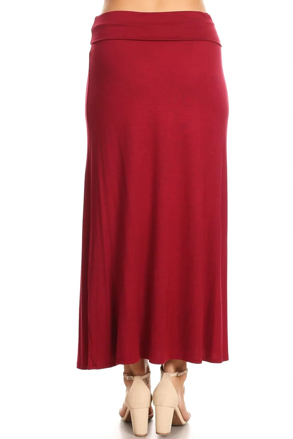 FashionStream Women's Plus Size High Waist Foldable Elastic Band Relaxed Fit Solid Maxi Skirt