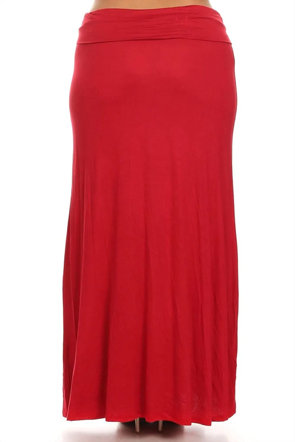 FashionStream Women's Plus Size High Waist Foldable Elastic Band Relaxed Fit Solid Maxi Skirt
