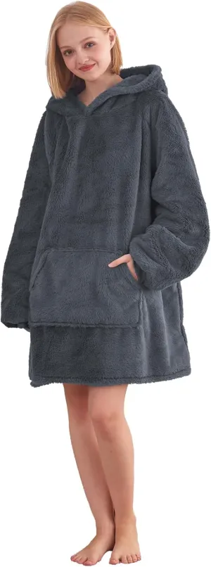 Faux Fur Wearable Blanket, Warm and Cozy Giant Blanket Hoodie, Wearable Blanket with Sleeves and Giant Pocket