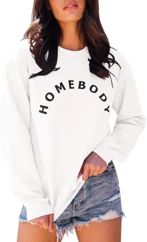 FISACE Womens Graphic Sweatshirt Crew Neck Solid Color Long Sleeve Casual Loose Letter Pullover Tops