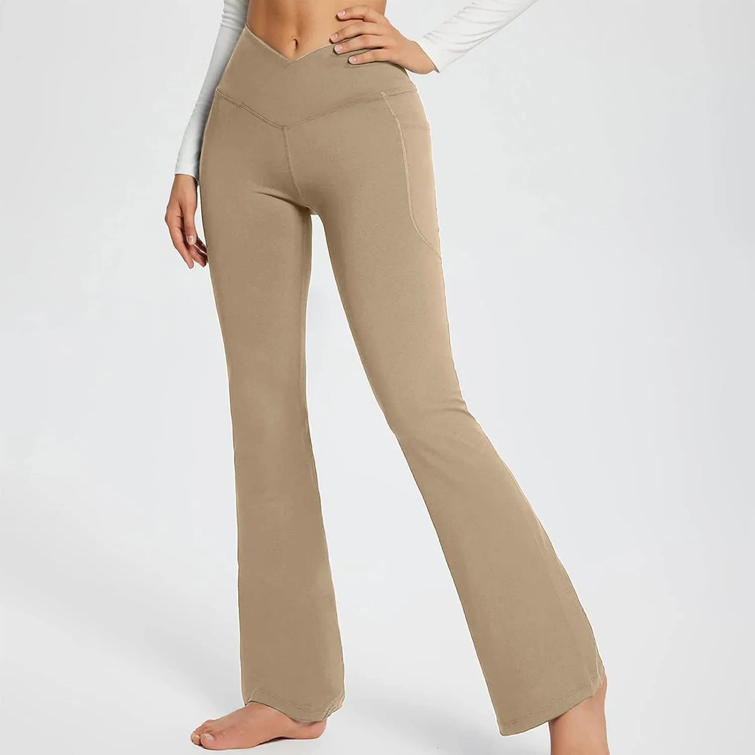 Flare Yoga Pants For Women Long Workout Legging Bell Bottom High Rise Stretch Bootcut Pull On Casual Lounge Trouser