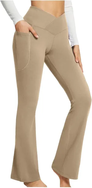 Flare Yoga Pants For Women Long Workout Legging Bell Bottom High Rise Stretch Bootcut Pull On Casual Lounge Trouser