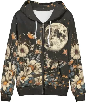 Flashideas Womens Zip Up Hoodies Long Sleeve Drawstring Oversized Casual Sweatshirts Jacket with Pocket