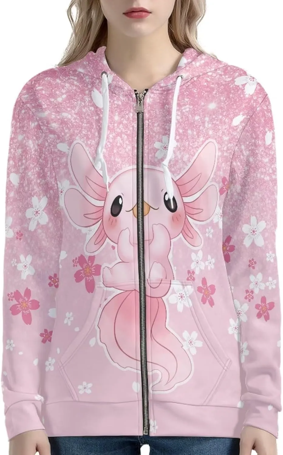 Flashideas Womens Zip Up Hoodies Long Sleeve Drawstring Oversized Casual Sweatshirts Jacket with Pocket