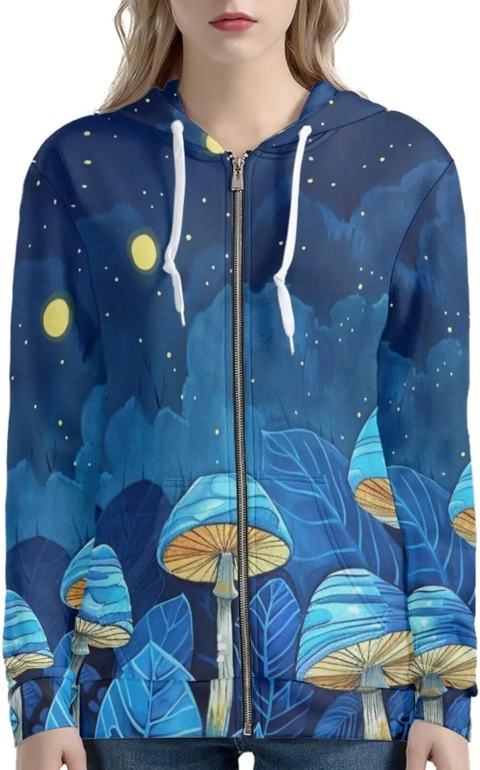 Flashideas Womens Zip Up Hoodies Long Sleeve Drawstring Oversized Casual Sweatshirts Jacket with Pocket