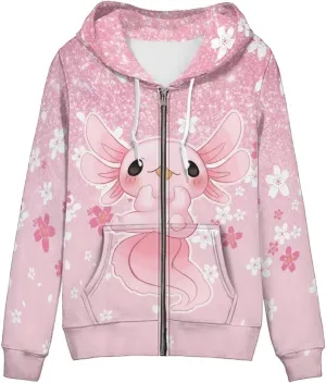 Flashideas Womens Zip Up Hoodies Long Sleeve Drawstring Oversized Casual Sweatshirts Jacket with Pocket