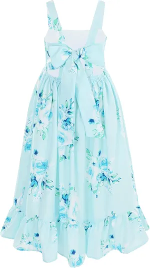 Flofallzique Girls Floral Dress Summer Vintage Tie Back Kids Birthday Party Boho Maxi Dress for 4-14