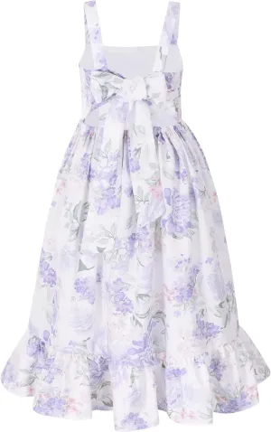 Flofallzique Girls Floral Dress Summer Vintage Tie Back Kids Birthday Party Boho Maxi Dress for 4-14