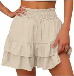 Flowy Running Shorts for Women High Waisted Solid Color Summer Tennis Skirts Trendy Casual Boho Ruffled Tiered Skort