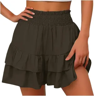 Flowy Running Shorts for Women High Waisted Solid Color Summer Tennis Skirts Trendy Casual Boho Ruffled Tiered Skort