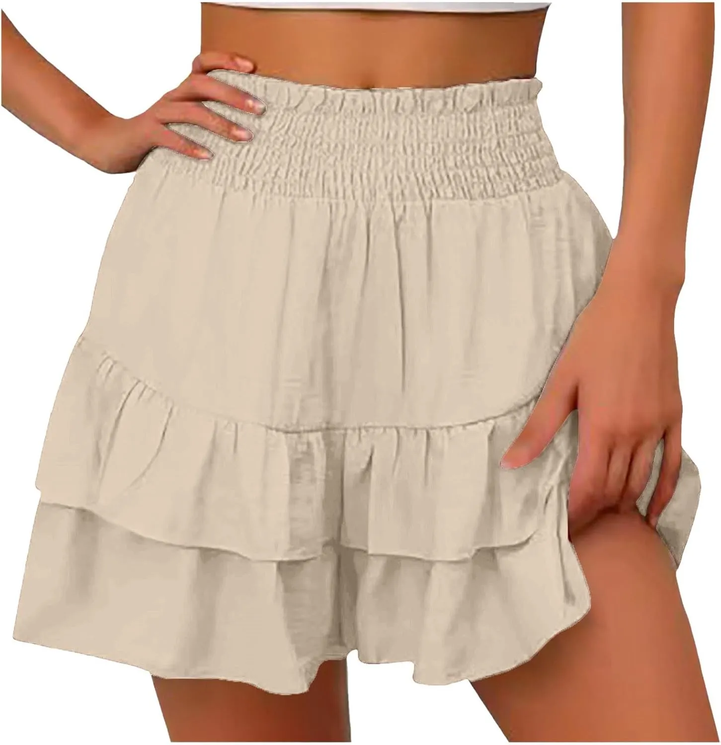 Flowy Running Shorts for Women High Waisted Solid Color Summer Tennis Skirts Trendy Casual Boho Ruffled Tiered Skort