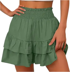 Flowy Running Shorts for Women High Waisted Solid Color Summer Tennis Skirts Trendy Casual Boho Ruffled Tiered Skort
